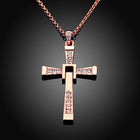 Rose Gold Platinum Plated Necklace Pendant Cross Zirconia 28 Inches 1.5MM B88
