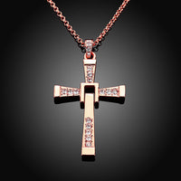 Rose Gold Platinum Plated Necklace Pendant Cross Zirconia 28 Inches 1.5MM B88