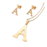 Stainless Steel Pendant 1.2" Earrings Necklace 17.7" Alphabet Letter Gold P813