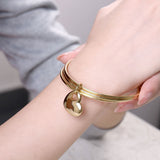 Unisex Sterling Silver Plated Yellow Gold Silver Plated Heart Bangle Charm Bracelet L68