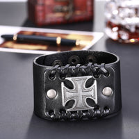 Leather Bracelet Handmade Black Brown 9 Inches 44MM Button Clasp L522