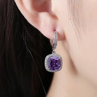 Yellow Gold Platinum Plated Earrings  Drop Dangle Zirconia Latch Back Clasp L594