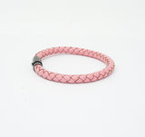 Unisex Men's Genuine Leather Stainless Steel Magnetic Clasp Bracelet Pink