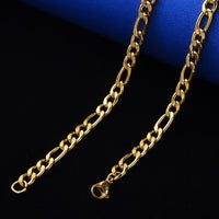 Stainless Steel Chain Figaro Necklace Lobster Clasp Gold 19.68" 50cm Z624