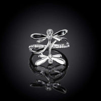 Rose Gold Platinum Plated Ring Black AAA Zirconia Women Dragonfly B164