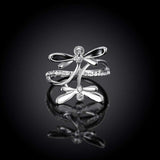 Rose Gold Platinum Plated Ring Black AAA Zirconia Women Dragonfly B164