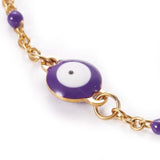 Stainless Steel Enamel Chain Bracelet Lobster Evil Eye Gold Adjustable 2mm A110