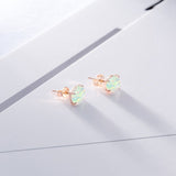 Environmental Brass Stud Earrings with Opal Aqua Gold Silver 8x6mm  P548