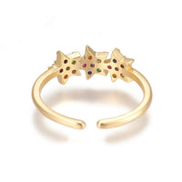 Brass Micro Pave Cubic Zirconia Finger Rings Star Gold Adjustable 16mm Z730