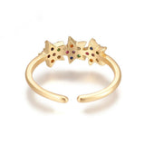 Brass Micro Pave Cubic Zirconia Finger Rings Star Gold Adjustable 16mm Z730