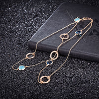 Yellow Gold Plated Necklace Chain AAA Zirconia Blue Lobster Clasp B386