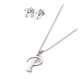 Stainless Steel Set Stud Earring Pendant Necklace Alphabet Letter 17.7" P495