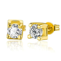 Gold Silver Plated Cube Tin AAA Zirconia Stud Earrings 7x6mm P124