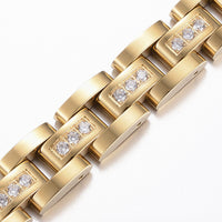 Stainless Steel Watch Band Bracelet Cubic Zirconia Gold 9"(230mm); 12mm P228