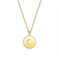 Pendant Necklace Chains Flat Round Initial Alphabet Letter Gold 16.15" P652