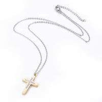 Stainless Steel Pendant Necklace Clay Rhinestone Cross Gunmetal Silver 18" Z461