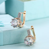 Platinum Plated Earrings Hoop Huggies AAA Zirconia Blue Latch Back Clasp L588