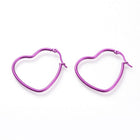 Stainless Steel Hoop Earrings Heart Purple Green Pink Yellow 1.5" To 2.2" P575