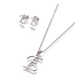 Stainless Steel Set Stud Earring Pendant Necklace Alphabet Letter 17.7" P495