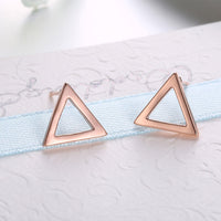 Rose Gold Plated Earrings Triagle Stud Push Back Clasp L514