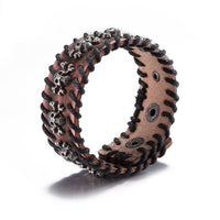 Leather Bracelet Black Brown 9 Inches 28MM Push Button  L449