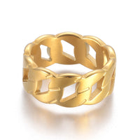 Stainless Steel Ring Wide Rings Curb Chain Shape Gold Silver Size 7 17mm 9mm A15