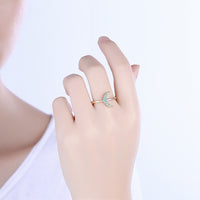 Yellow Gold Platinum Plated Ring Womens Moon Kallaite Stone Blue B506