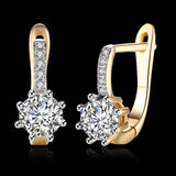 Yellow Gold Plated Earrings  Hoop Huggies AAA Zirconia  Latch Back Clasp L592