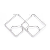 201 Stainless Steel Hoop Earrings Heart Stainless Steel Color 1.7" to 3.3" P542