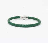 Unisex Men's Genuine Leather Stainless Steel Magnetic Clasp Bracelet Green