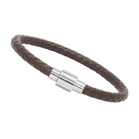 Unisex Men's Genuine Leather Stainless Steel Magnetic Clasp Bracelet Brown