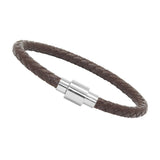 Unisex Men's Genuine Leather Stainless Steel Magnetic Clasp Bracelet Brown