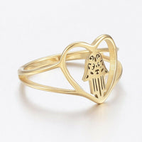 Stainless Steel Rings Wide Band Rings Hollow Heart Hamsa Fatima Gold Size 8 Z728