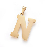 Stainless Steel Pendant 1.2" Earrings Necklace 17.7" Alphabet Letter Gold P813