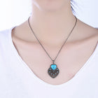 Platinum Plated Necklace Pendant Heart Kallaite  Blue 18 Inches 1MM Lobster B190