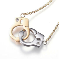 Stainless Steel Pendant Necklaces Rhinestone Handcuffs Gold Silver 17.3"  P657