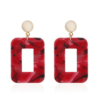 Dangle Earrings Cellulose Acetate Rectangle Gold Black  Red 55x30mm  P646