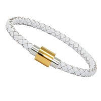 Unisex Men's Genuine  Leather Stainless Steel Magnetic Clasp Bracelet White