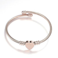 316 Stainless Steel Torque Bangles Heart Flexible Rose Gold Silver 2.2" P281