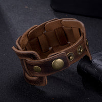 Leather Bracelet Brown 9 Inches 40MM Push button L443