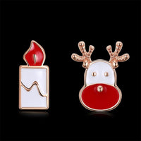 Rose Gold Silver Enamel Stud Earrings Christmas Reindeer Rudolph 16x7mm P132