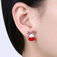 Rose Gold Silver Enamel Stud Earrings Christmas Reindeer Rudolph 16x7mm P132