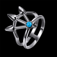 Platinum Black Gunmetal Plated Spikes Ring Womens Kallaite Stone Blue B503