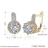 Platinum Plated Earrings Hoop Huggies AAA Zirconia Blue Latch Back Clasp L588