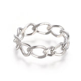 304 Stainless Steel Chain Finger Rings Wide Rings Silver Color Size 7 17mm  A42