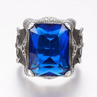 316 Surgical Stainless Steel Ring Cubic Zirconia Rectangle Red 17~22mm Z696