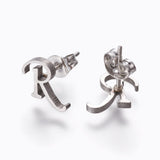 Stainless Steel Set Stud Earring Pendant Necklace Alphabet Letter 17.7" P495