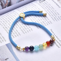 Chakra Adjustable Nylon Cord Slider Bracelet Bracelet Gemstone Gold Blue Z155