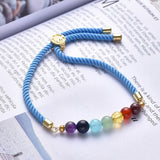 Chakra Adjustable Nylon Cord Slider Bracelet Bracelet Gemstone Gold Blue Z155