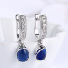 Platinum Plated Earrings Drop Dangle AAA Zirconia Blue Latch Back Clasp L591